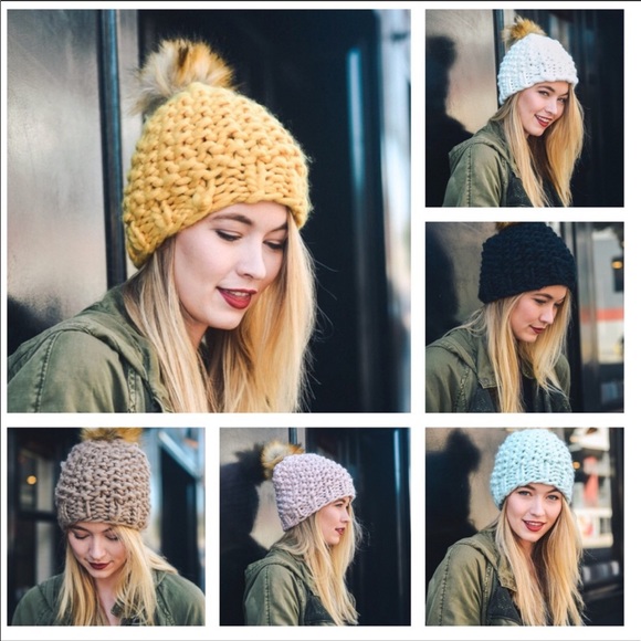 Accessories - Mustard Pom Pom Beanie Hat